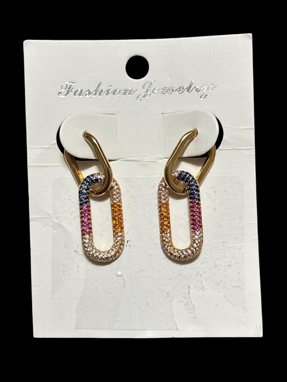 Fashion Jewelry Gold-Tone Multicolor Crystal Link Earrings